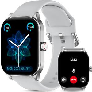 Smart Watch for Women Men(Answer/Make Call), Smartwatches with Heart Rate/SpO2/Sleep/Stress Monitor, IP68 Waterproof Activity Tracker for Android iPhone, 100+ Sports Fitness Watches (Gray, 1.85")