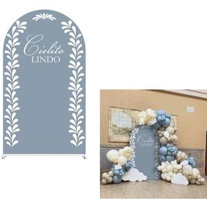 Arch Backdrop Cover Dusty Blue Mexican Fiesta Baptism Baby Shower Double-Sided Chiara Arch Spandex Fabric Cover for Wedding Parties Decorations (2.6x6ft Cover)