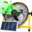 DBF 12" Solar Powered Fan, 15000 mAh Rechargeable Battery Operated Outdoor Floor Fan, 20W Solar Panel, 4-24H Runtime, 12 Speeds, Quiet, Cordless, Heavy Duty Metal Blade for Camping Home Outage, Yellow, 12 IN - Button-Yellow