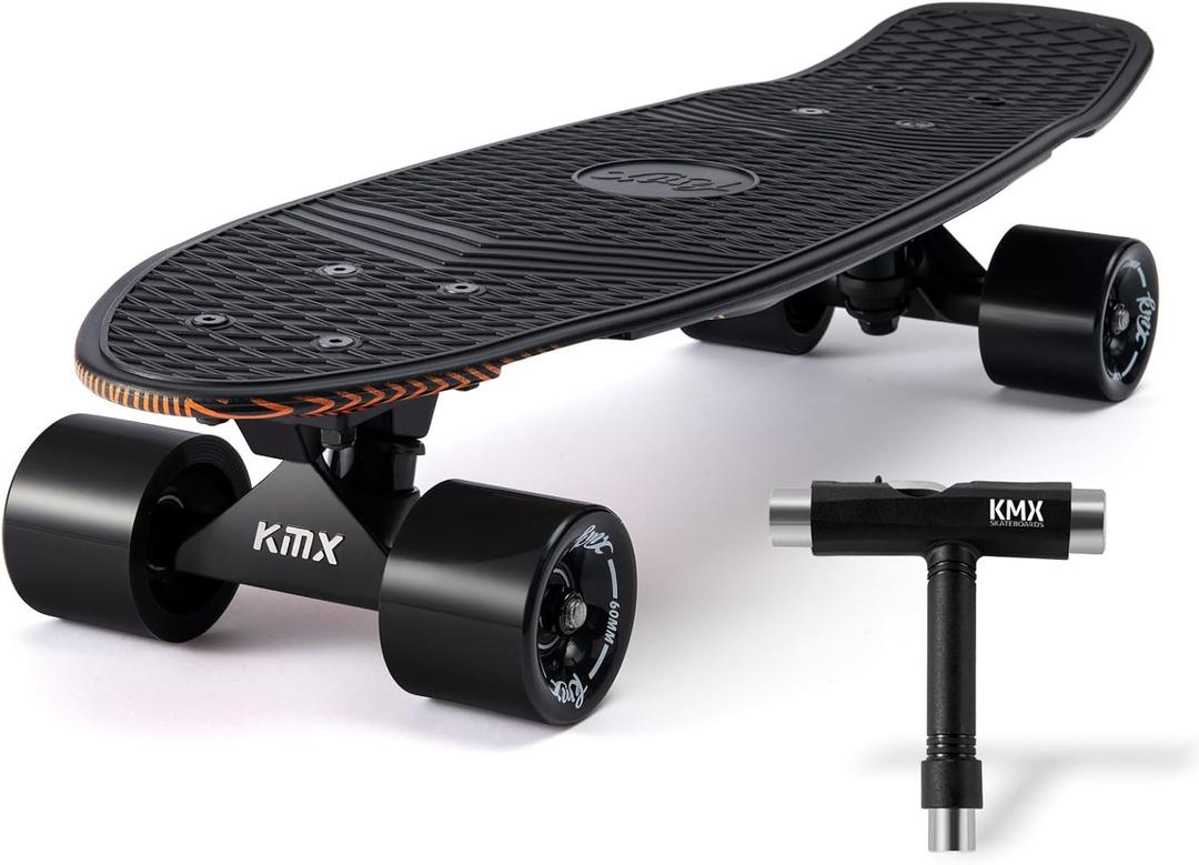 KMX Skateboard 22 and 27 Inch, Classic Cruiser Skateboard for Boys, Girls, Kids, Students, Adults, Teens, Mini Cruiser Board for Beginners and Advanced Skaters. (22 Flame Pro)