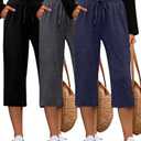 Huukeay 2 Pack Women's Capri Pants, Drawstring Lounge Capris Wide Leg Cropped Pants with Pockets Workout Yoga Joggers,M