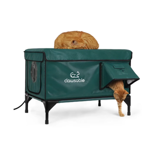 Clawsable Heated Outdoor Cat House, Waterproof & Insulated Design,Fit 2-3 Cats,Dark Green