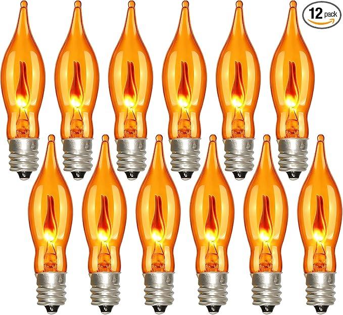 FANHONSE Flicker Flame Light Bulbs, Orange Flame Replacement Bulbs E12 Candelabra Base Light Bulbs for Electric Window Candles Halloween Indoor Outdoor String Lights, 1 Watt, 120 Volt(12 Pack), Pack Of 2
