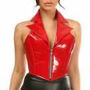Daisy corsets women's Top Drawer Red Patent Steel Boned Collared Bustier Top (5X)