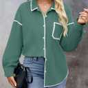 ZESICA Womens Corduroy Shacket Jacket Long Sleeve Button Down Shirt Oversized Blouses Tops with Pockets (Green, L)