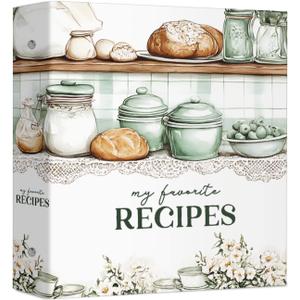 Recipe Organizer Binder, Shabby Chic Country Kitchen Design with Gingham Plaid Dividers, Plastic Sleeves & Recipe Pages, Cooking Conversions and Substitutions, 3 Ring Binder for Home Cooks and Chefs