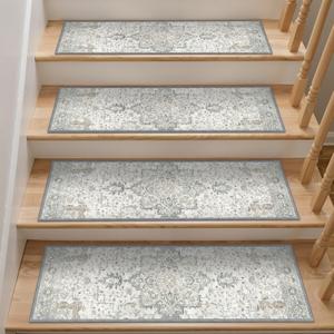 Non Slip Stair Treads for Wooden Steps 15PCS - 9"x28" Upgraded Wide-Short Indoor Safety Carpet, Upgraded Edging Mats with TPE Adhesive Backing, Pet and Elderly Friendly Stair Rugs (Taupe)