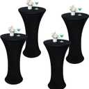 Wolkemer 4PCS 24x43 Inch Black Round Cocktail Tablecloth Fitted Highboy Stretch Cocktail Table Cover for Banquet Bar Party Pub Wedding Indoor Outdoor