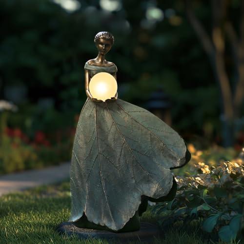DiliComing Solar Fairy Garden Statue 22 Inch Resin Garden Decor - Large Outdoor Yard Figurine for Patio Lawn, Waterproof Garden Statue Gift for Women, 14x11x22.5 Inch
