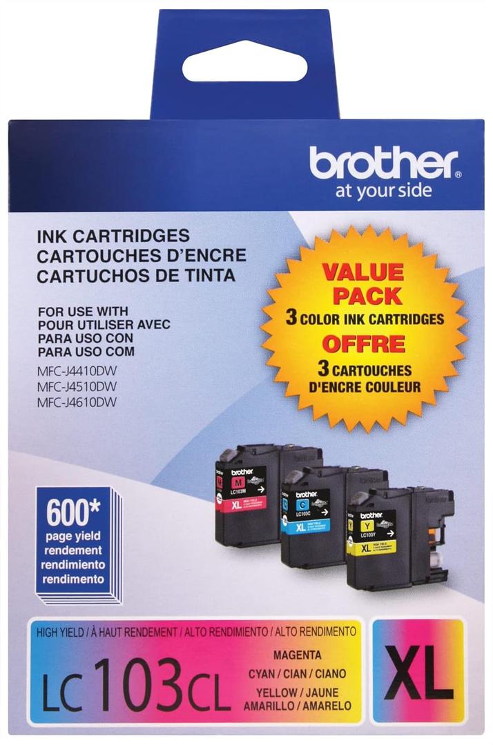 Brother Genuine High Yield Color Ink Cartridge, Replacement Color Ink, Includes 1 Cartridge Each of Cyan, Magenta & Yellow, Page Yield Upto 600 Pages/Cartridge, LC103 (Pack of 5, 15 Count Total)