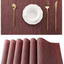 Leetaltree Burgundy Placemats Set of 6 - Heat Resistant Non-Slip Place mats for Dining Table, Washable Durable PVC Vinyl Woven Table MatsBurgundy, 6