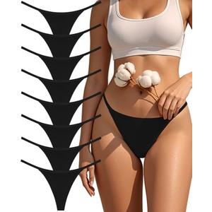 Oshkang Cotton G-String Thongs for Women Underwear Breathable Stretch Low Rise Panties T-back Sexy Ladies 8 Pack (US, Alpha, Large, Regular, Regular, BB-8 Pack-Black), Size L