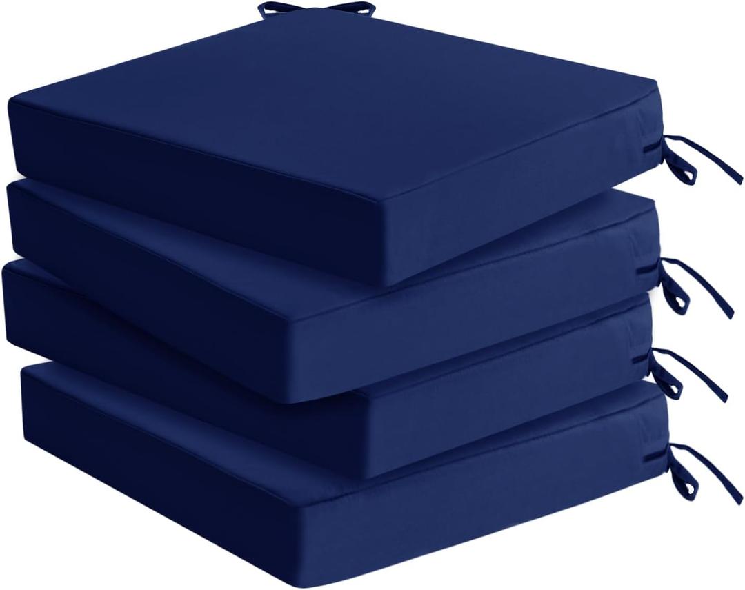Outdoor Chair Cushions Set of 4: Waterproof & Fade Resistant Seat Cushion for Patio Furniture - 18.5 x 16 x 2 Inch Chair Pads with Ties and Hidden Zipper - Patio Chair Cushion Replacement, Navy