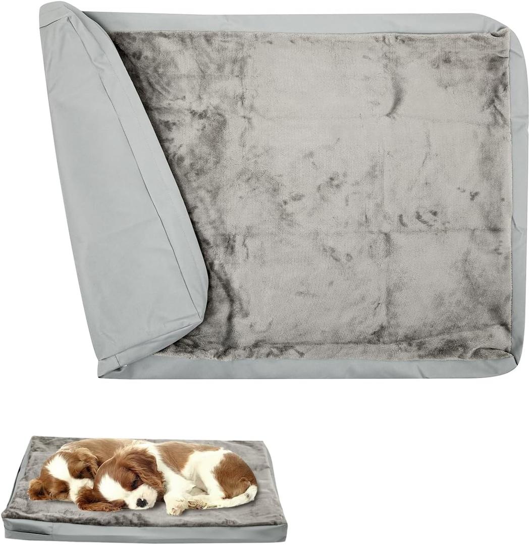 Waterproof Dog Bed Cover,Washable Removable Pet Dog Crate Pad Replacement Cover for 36 Inch Crate,Water Absorbable Pet Puppy Bed Covers for Dogs Cat,34Lx22Wx3.5H inch (Gray with Softer)
