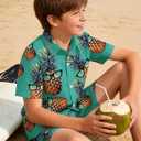UNICOMIDEA Little & Big Boys Hawaiian Shirt Kids Tropical Luau 3D Print Button Down Shirts for 3-14 Years Old (Green)