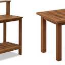 Furinno FG17478 Tioman Outdoor Patio Furniture Hardwood Potting Bench, Natural & FG18506 Tioman Hardwood Patio Furniture Outdoor End Table, Natural