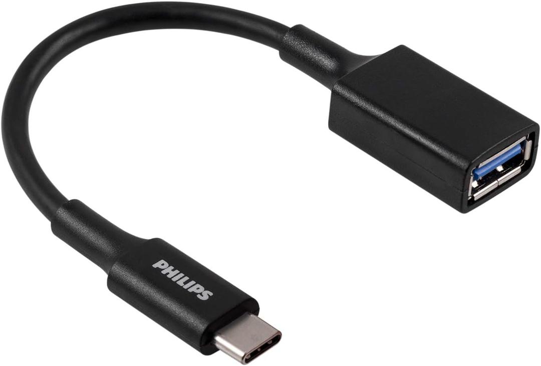 Philips USB C Male to USB A Female Adapter, 15W 6 inch Type A, 3.0 Adapter Port, Compatible with MacBook Pro/Air, iPhone 16 Pro/Max, Samsung Galaxy S24/S23/S22, 5 Gbps Transfer Speed,Black,SWU7113A/27