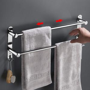 Towel Bars Freely Retractable 20-30 Inches Stainless Steel 304 Bath Towel Rack Strong 3M Adhesive Bathroom Wall-mounting Free mounting Hole-Installing washroom Kitchen Space Saving (2 Bars)