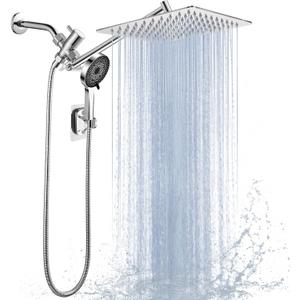 Shower Head, Rain Shower Head with Handheld Spray Combo, 12Inch Adjustable High Pressure Rainfall Shower Head, Dual Showerhead Set with Extension Arm