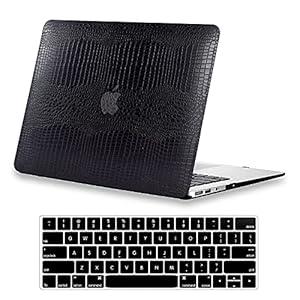 DTangLsm Compatible with MacBook Air 13 inch Case 20102017 Release A1466 A1369 Crocodile Skin Alligator Snakeskin PU Leather Hard Shell Cover for MacBook Air 13" 2017 Case and Keyboard Cover, Black