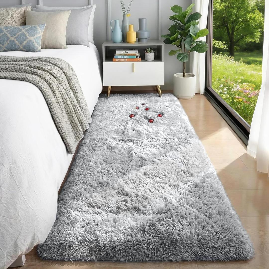 Grey Runner Rugs for Hallway 2x6 Ft, Long Bedside Rugs Bedroom Kids