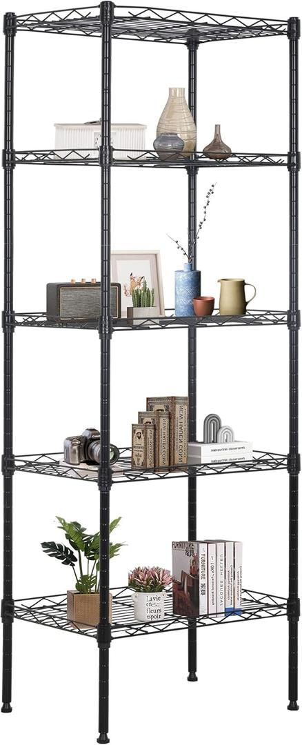 FDW 17L x 12W x 48H Wire Shelving 5 Tier Adjustable Metal Shelves NSF Pantry Shelves Storage Rack Shelving Units for Kitchen Garage Small Places Commercial,Black (171248)