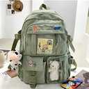 Cute backpack with accessories kawaii Large Capacity Aesthetic backpack (Green)