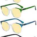 Eyekepper 4-pack Round Reading Glasses Blue Light Blocking Women Yellow Tinted +3.00