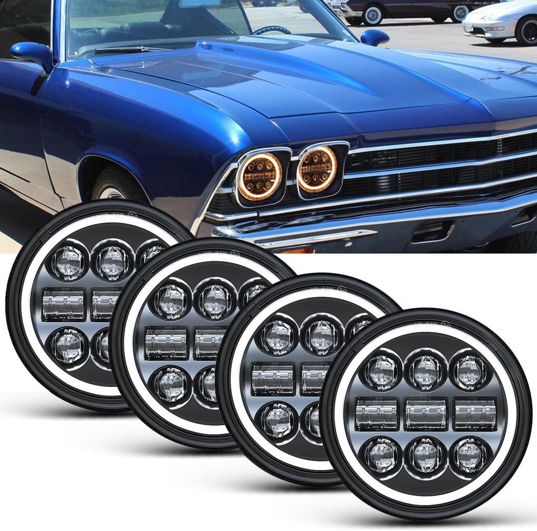 BraveWAY 5.75" Round LED Headlights, 5-3/4 Inch Sealed Beam Headlamp(H5006) with Projector White/Amber Halo Ring