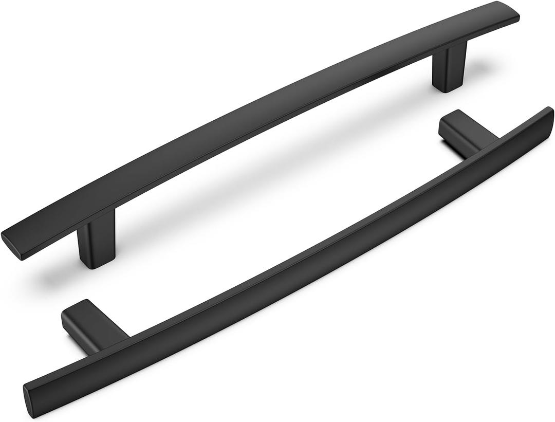 homdiy 20 Pack Cabinet Handles Black Cabinet Pulls 5" Hole Centers Kitchen Pulls Matte Black Curved Arch Handles for Dresser Cupboard Door Hardware, Zinc Alloy
