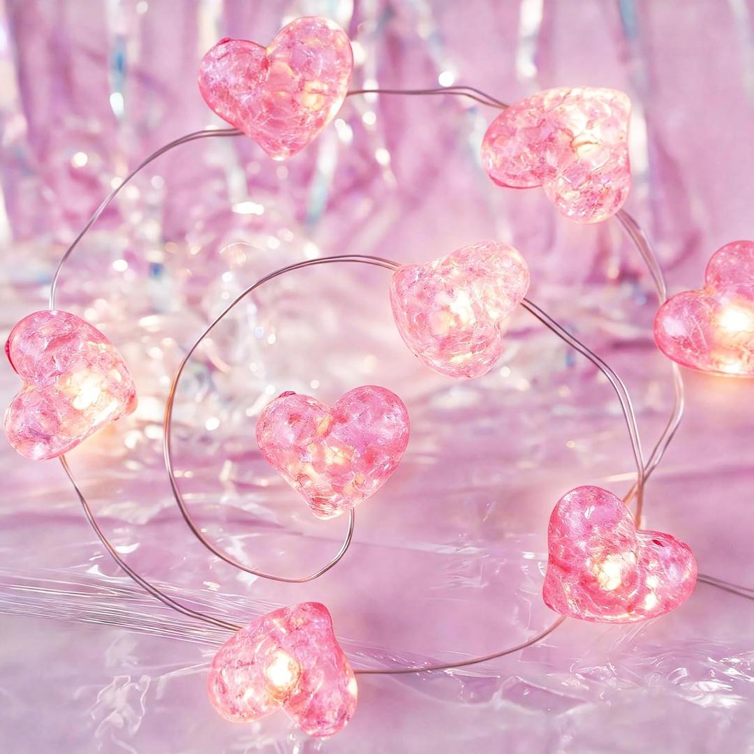Pink Valentine's Day Fairy String Lights Pink Heart Led Fairy Light Battery Operated 10.5 ft 30 LED Valentine Heart Twinkle Lights Romantic Valentines Hanging Light for Home Party Bedroom Wedding