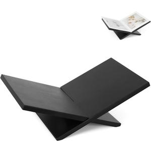 PUERSI Open Display Stand, Wooden Large Book Holder, Coffee Table Stand, Wood Easel for Magazine, Art, Cook Book, Bible, Quran - Black