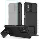 Case for Redmi Note 10 5G/Poco M3 Pro/Redmi Note11 SE 5G Case with Tempered Glass Screen Protector and Slide Camera Cover, Kickstand Protective Phone Cover for Xiaomi Redmi Note 10 5G Black