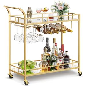 VASAGLE Bar Cart with 2 Mirrored Shelves, Wine Holders, Glass Holders
Home Bar Serving Cart, Wine Cart, for Kitchen, Dining Room, Gold, 15 x 33.9 x 35.4 inches, ULRC090A03