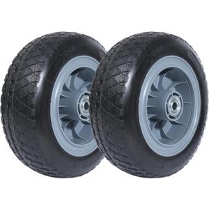 MaxxHaul 51025 12" Solid Tires Flat Free PU Tire and Wheel, with 5/8" Axle Bore Hole, 4" Wide with 3.0" Offset Hub for Hand Truck Garden Wagon Cart Trolley Dolly Lawn Mower Replacement Tire - 2 Pack
