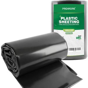 Black Plastic Sheeting 6 Mil 10 x 25 FT, Heavy Duty Polyethylene Sheeting, Waterproof, UV Protection, for Weed Barrier, Moisture, Construction Film, Lumber Tarp, Ground Cover