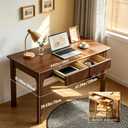 47" Fluted Solid Wood Desk with Drawers, Mid Century Modern Desk