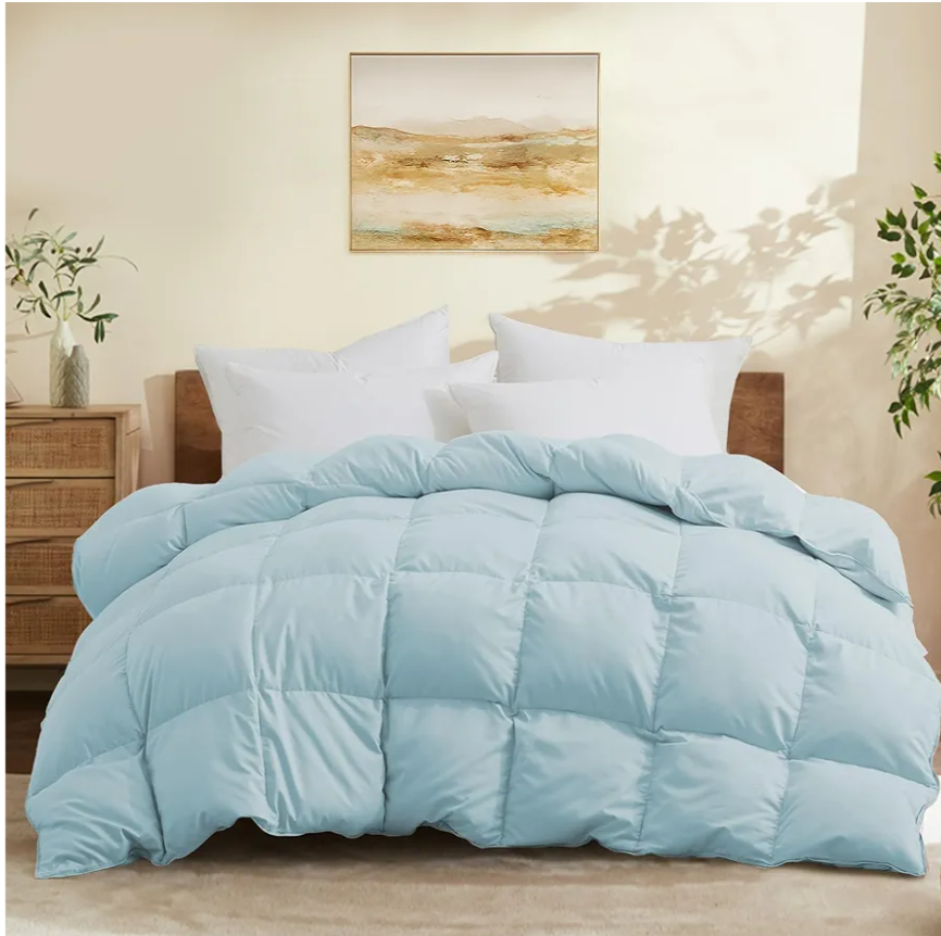 Joysoul Queen Size Down Comforter  All Season Ultra Soft Goose Down & Feather Fiber Fill, Luxury Hotel Blue Duvet Insert with Corner Tabs (88" X 88")