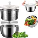 6L-Stainless Steel Salad Rotator, Non-Slip Base, Vegetable Dishwasher, Multi-Use Lettuce Spinner, Kitchen Strainers.