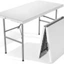 Sweetcrispy 4 FT Folding Picnic Table, Easy to Fold and Store | Foldable Table for Camping Picnic Dining Party Kitchen Outdoor Indoor with Carrying Handle
