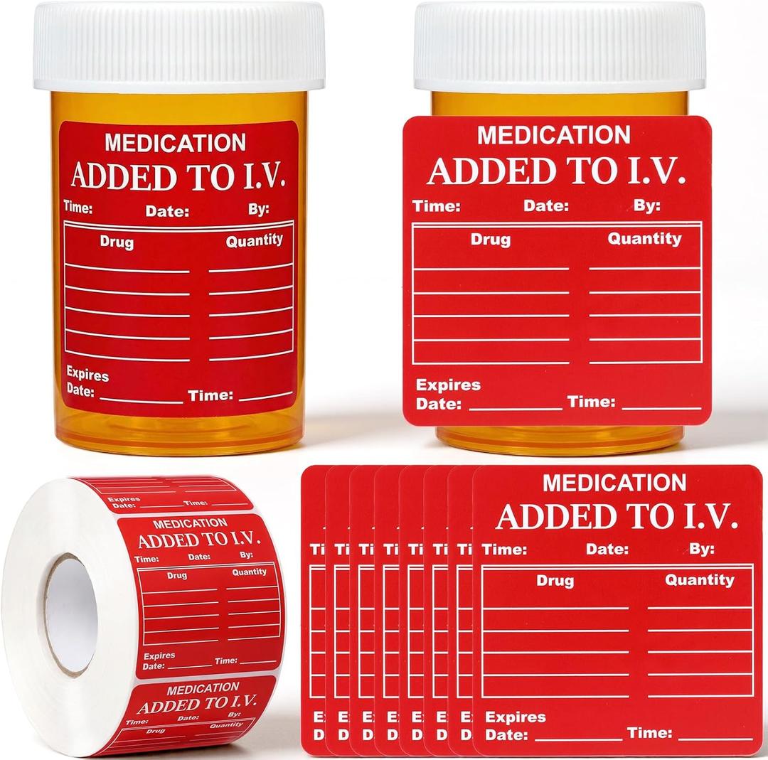 Fuyoooo 1000 Pcs Adhesive Drug Name Label Medication Stickers 2.5" x 2.5" Veterinary Medication Instruction Label Added to I. V. for Medical Pharmacy Healthcare Medicine, Fluorescent Red