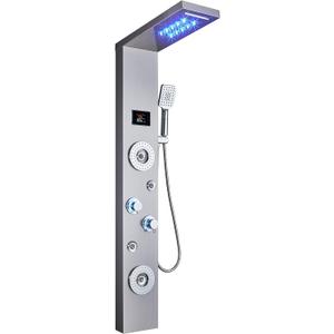 ELLO&ALLO LED Rainfall Waterfall Shower Head Rain Massage System with Body Jets Stainless Steel Bathroom Shower Panel Tower System, Brushed Nickel