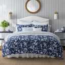 Laura Ashley- King Comforter Set, Cotton Reversible Bedding Set, Includes Matching Shams with Bonus Euro Shams & Throw Pillow Covers (Branch Toile Blue, King)