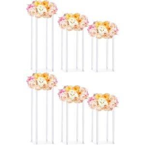 Yerliker 6 Pcs Wedding Flower Stand Acrylic Vase 23.6 Inches and 15.75 Inches Tall Clear Column Pillar Flower Stand Tabletop Display Rack for Wedding Centerpieces Birthday Party Decorations