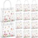 SilTriangle 24 Pcs Fairy Party Favor Clear Gift Bags with Handles, Woodland Mushroom Goodie Gift Candy Treat Bags for Garden Baby Shower Birthday Party Events Supplies