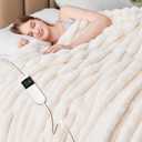 Heated Blanket Electric Thick Striped Flannel Heating Blanket Throw Blanket 50"x60",10 Heat Settings, 1-12 Hour Auto Off, Fast Heating Heating Blanket with Overheat Protection.