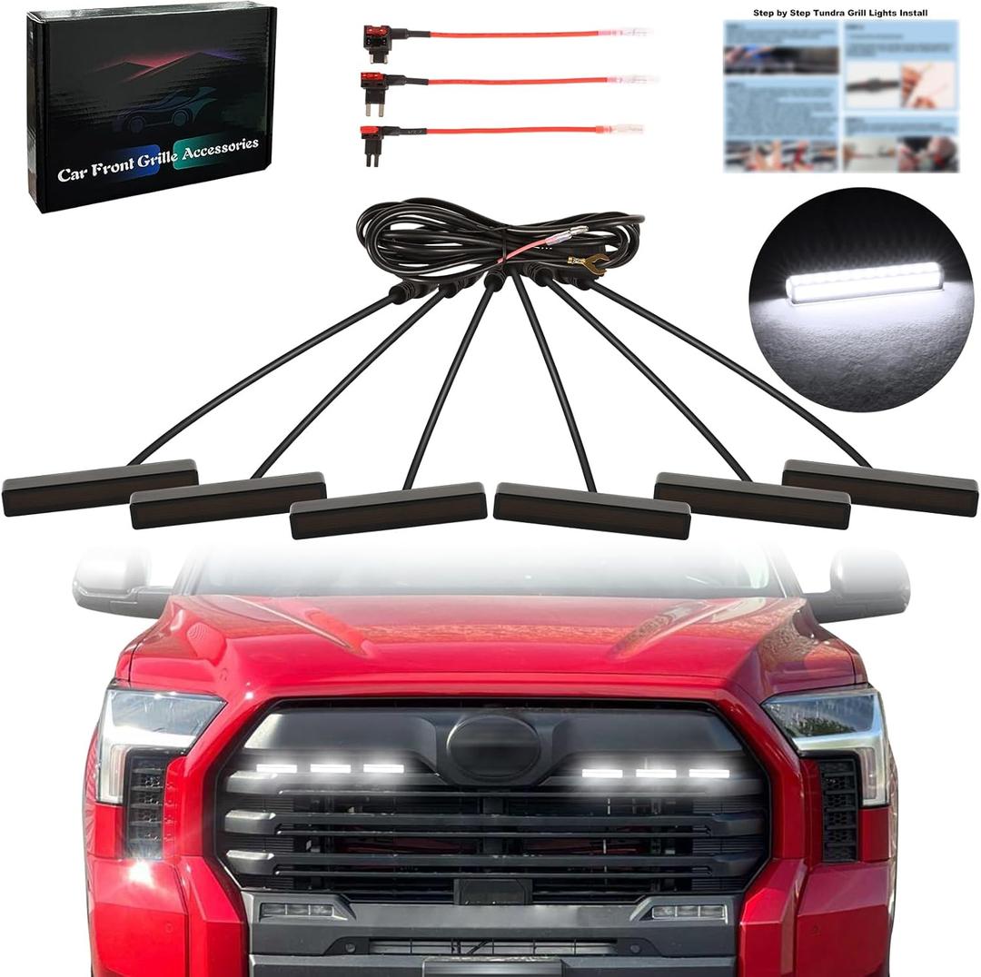 Led Grille Grill Lights for 2022 2023 2024 Toyota Tundra Front Grille rapt0r Lights for 2007 2008-2012 2013-2021 Tundra TRD pro Grills Light Accessories 6pcs/Set (TY-Tundra-W)