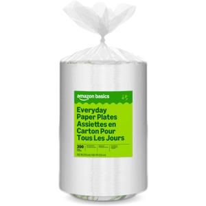 Amazon Basics Everyday Paper Plates, 8.62 Inch, Disposable, 300 Count 