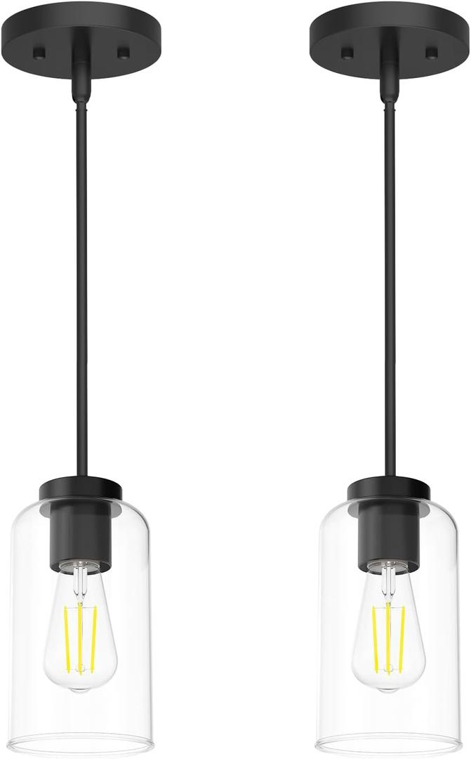 Zevluck 2-Pack Pendant Light, Matte Black Pendant Lighting with 5 Adjustable Tubes, Hanging Light Fixtures with Clear Glass Shade, Tiltable Pendant Lighting for Kitchen Island, Dining Room