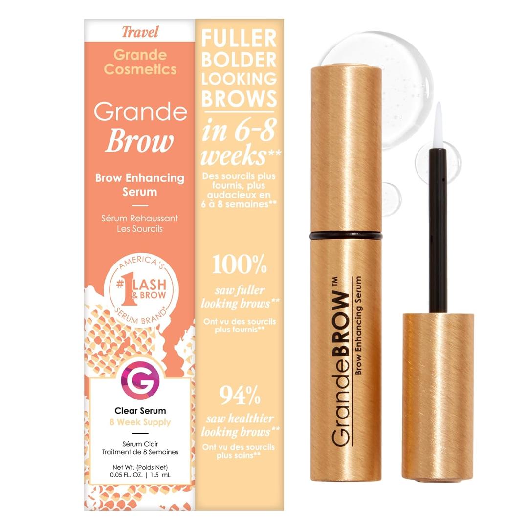 Grande Cosmetics GrandeBROW Brow Enhancing Serum For Fuller, Bolder, Looking Eyebrows - Brow Serum With Vitamins, Peptides, Antioxidants, Amino Acids, Cruelty-Free (0.05 Fl Oz (Pack of 1))